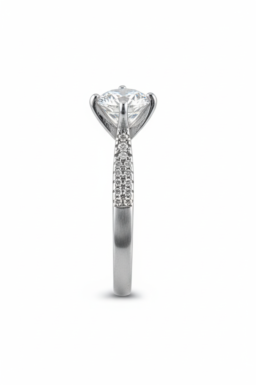 Elegant Solitaire Silver Ring with Pave Accents