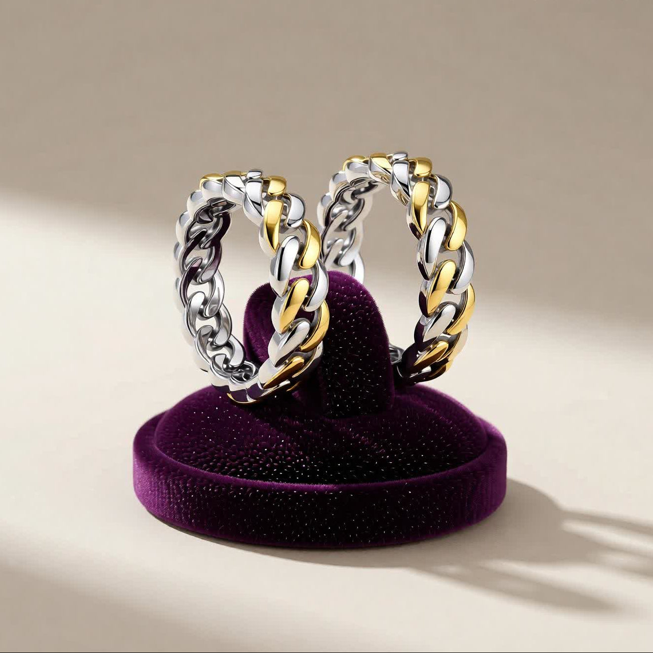 Men’s Silver Chain Design Ring with Gold Accent