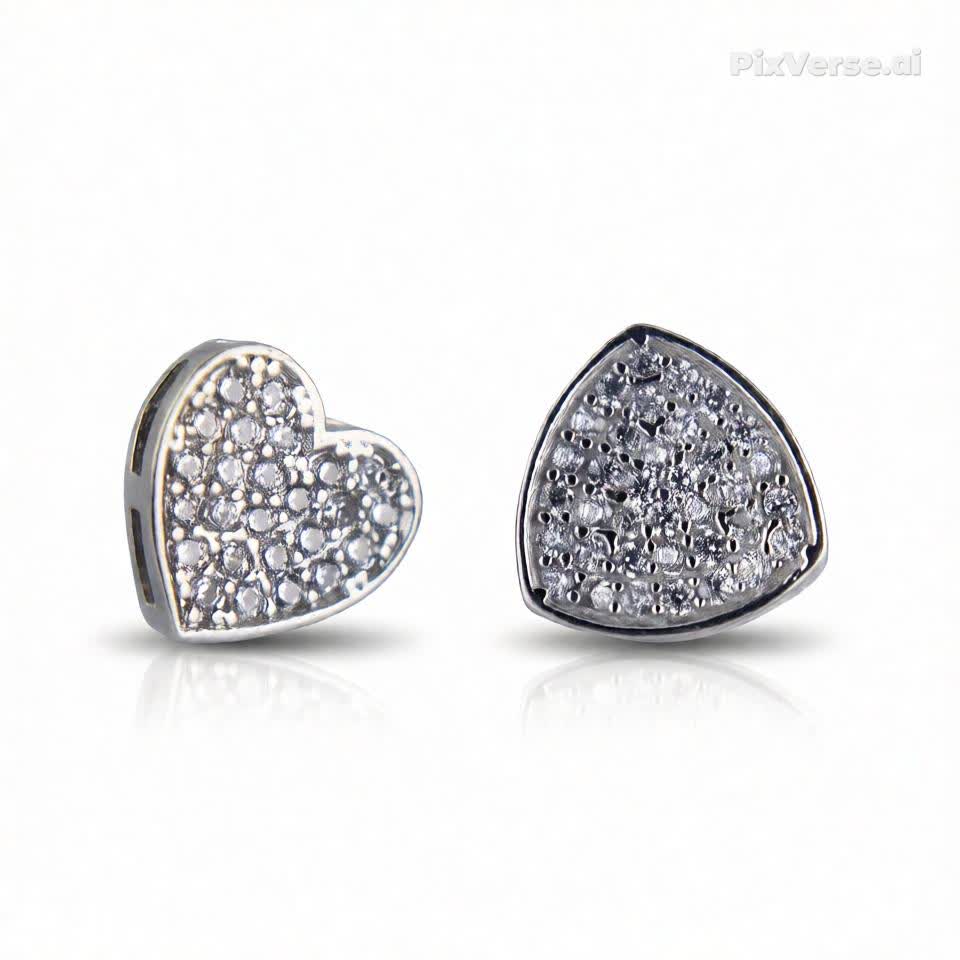 Silver Heart Pave Diamond Stud Earrings for Women – Elegant Everyday Sparkle