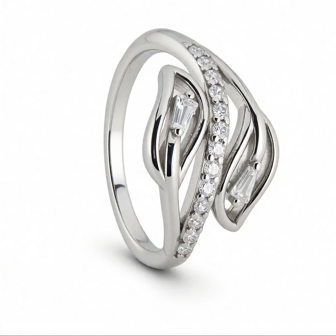 Elegant Silver Wave CZ Ring for Women | Daily Wear & Party Jewellery