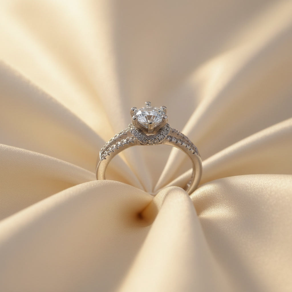 Elegant Silver Solitaire Ring with Zircon Accents