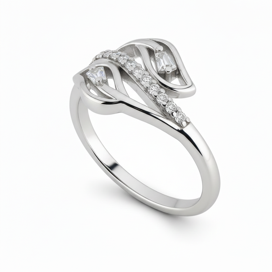 Elegant Silver Wave CZ Ring for Women | Daily Wear & Party Jewellery