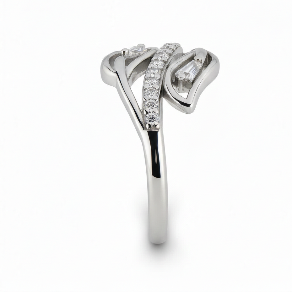Elegant Silver Wave CZ Ring for Women | Daily Wear & Party Jewellery