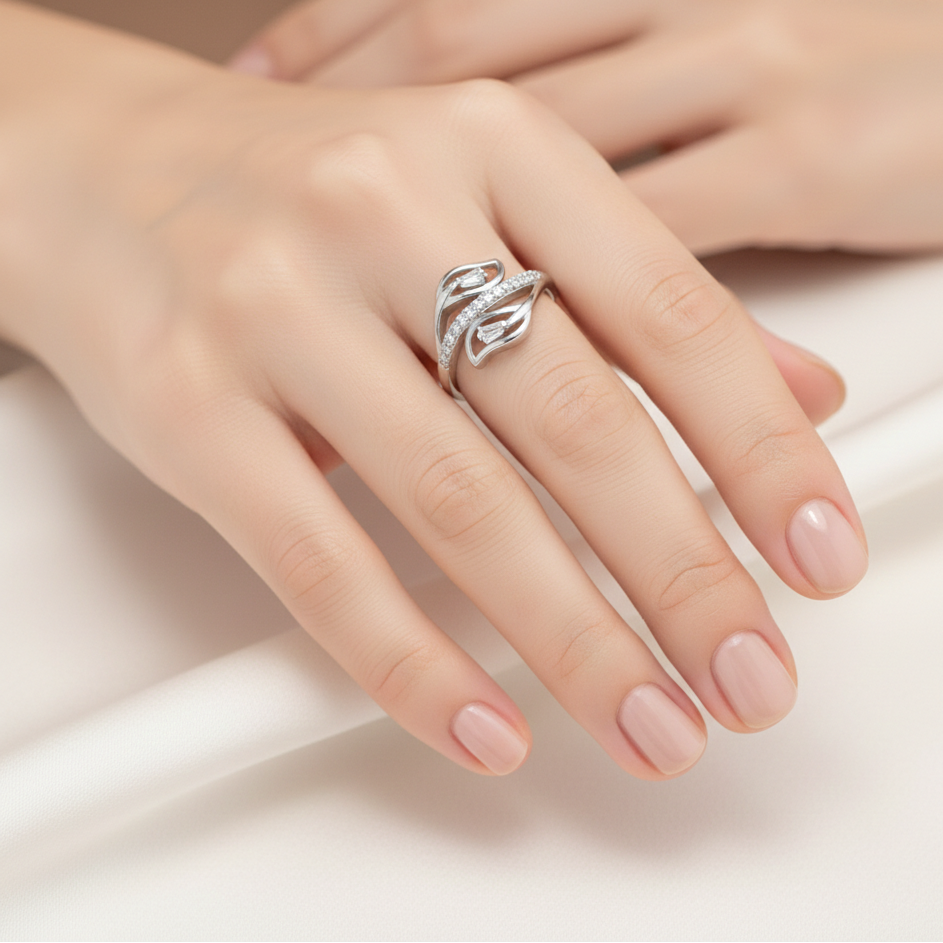 Elegant Silver Wave CZ Ring for Women | Daily Wear & Party Jewellery