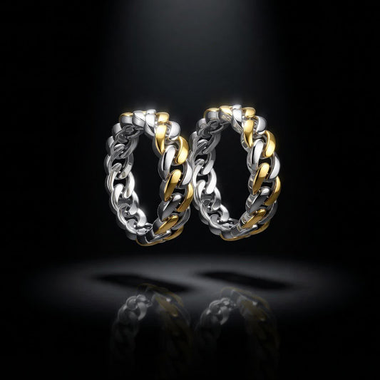 Men’s Silver Chain Design Ring with Gold Accent