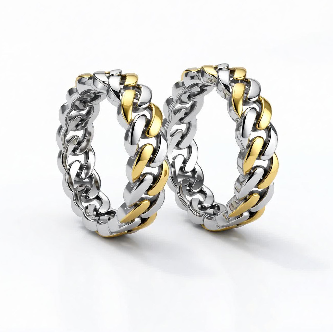 Men’s Silver Chain Design Ring with Gold Accent
