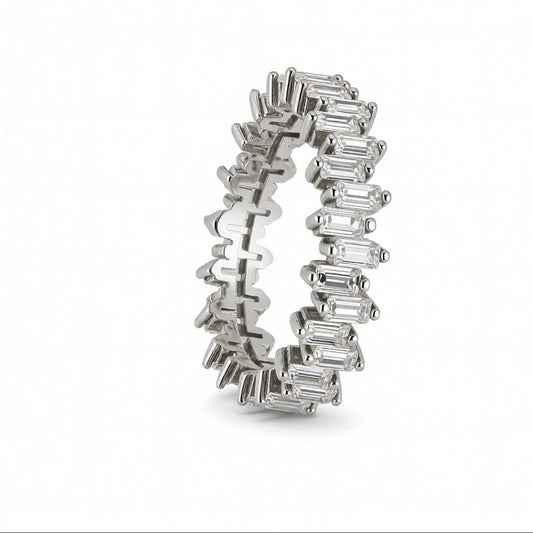 Elegant Baguette-Cut Silver Eternity Ring | Premium Finish