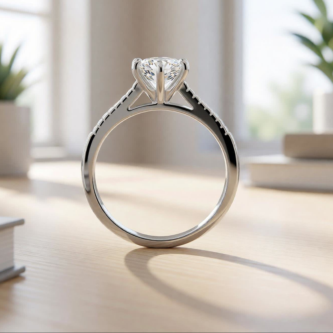 Elegant Solitaire Silver Ring with Pave Accents