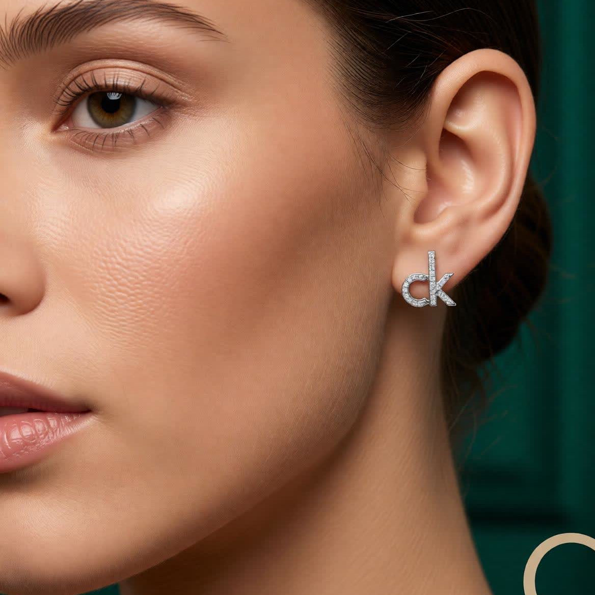 Unisex Silver CK Stud Earrings | 925 Sterling Silver Pavé Design | Minimal Everyday Luxury
