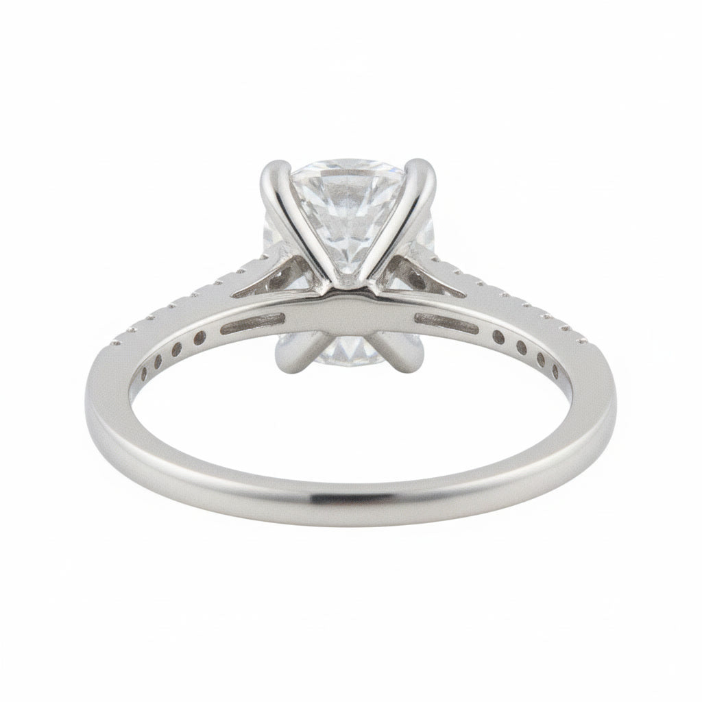 Elegant Solitaire Silver Ring with Pave Accents