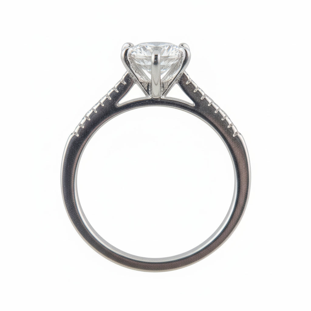 Elegant Solitaire Silver Ring with Pave Accents