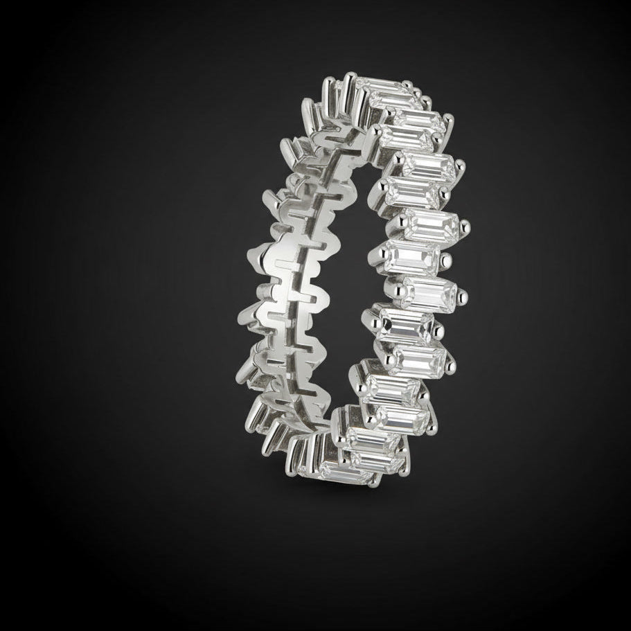Elegant Baguette-Cut Silver Eternity Ring | Premium Finish