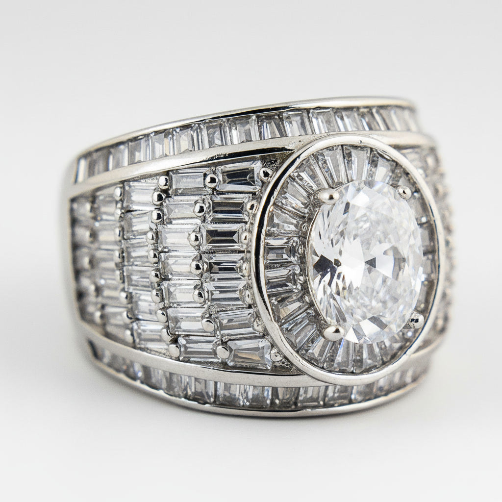 Luxury Silver Men’s Ring with Baguette Cut Stones | Premium Statement Ring