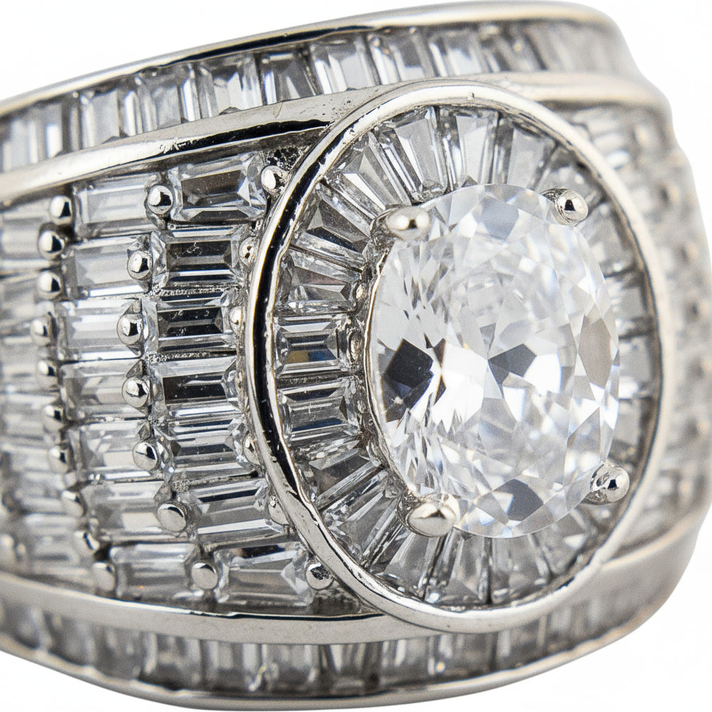 Luxury Silver Men’s Ring with Baguette Cut Stones | Premium Statement Ring