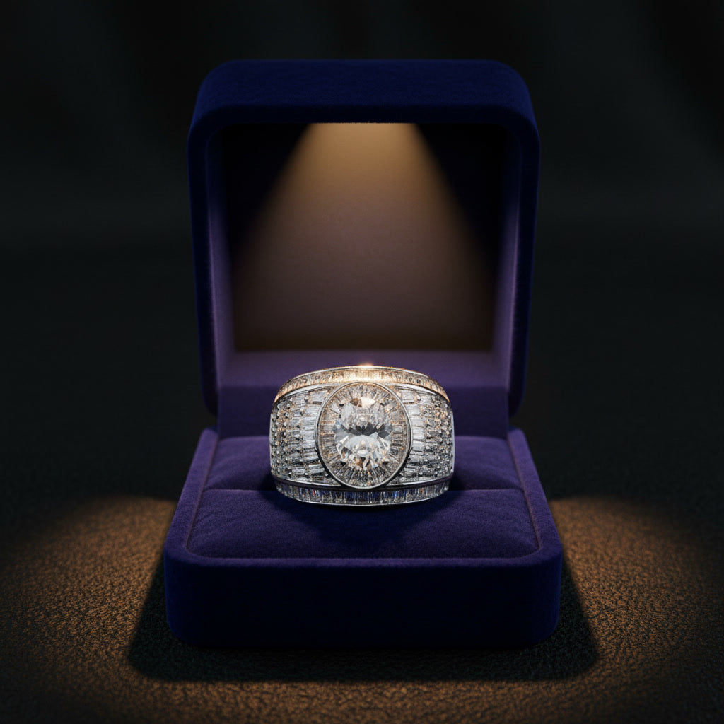 Luxury Silver Men’s Ring with Baguette Cut Stones | Premium Statement Ring