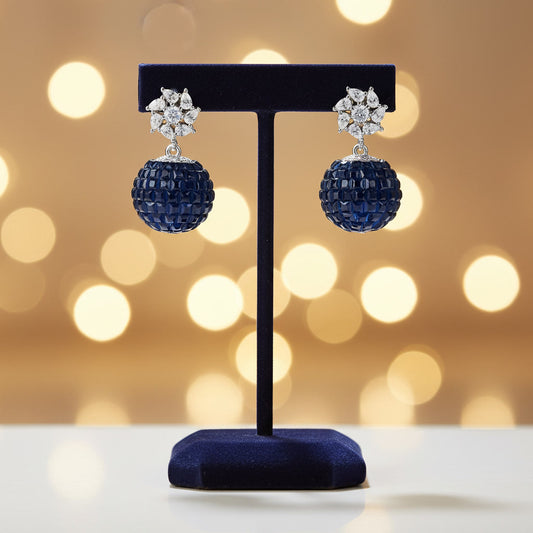 Midnight Blue Faceted Bead Silver Drop Earrings